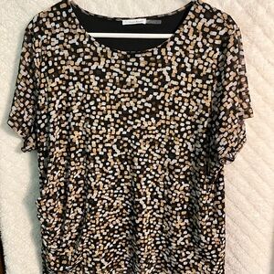 Calvin Klein Black and Tan Patterned Blouse